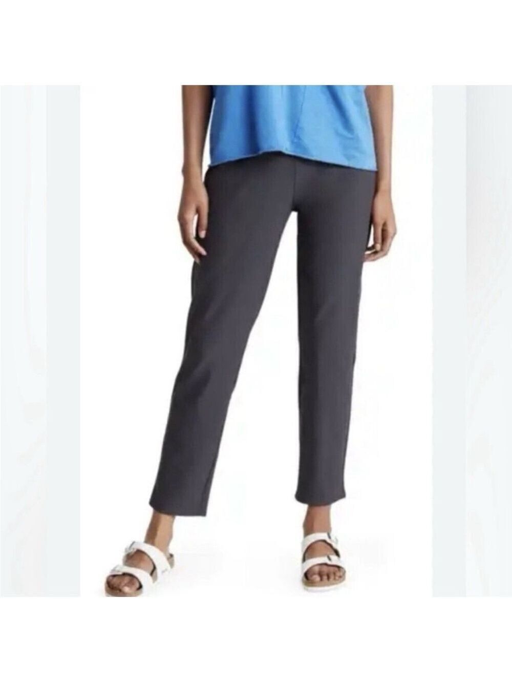 Eileen Fisher Stretch Crepe Washable Slim Ankle Cropped Pants Dark Grey, Size M